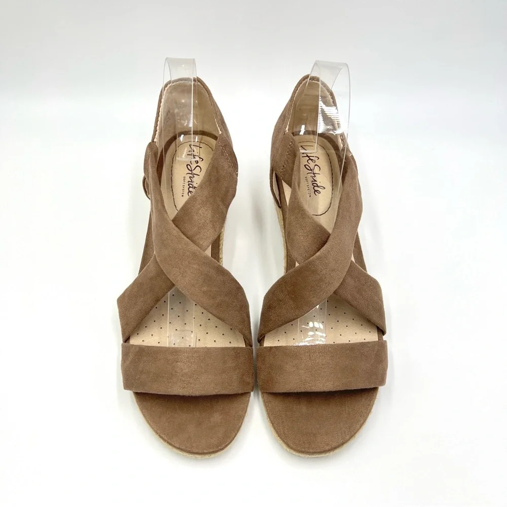 LifeStride Womens Size 9.5 Siesta Brown Espadrilles Wedges‎ Sandals Shoes NEW